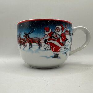 Harry & David Ceramic Santa & Reindeer Holiday Mug Microwave & Dishwasher Safe